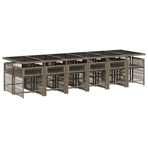 vidaXL Ensemble &agrave; manger de jardin coussins 13 pcs gris r&eacute;sine tress&eacute;e