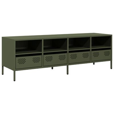 vidaXL Meuble TV vert olive 135x39x43,5 cm acier laminé à froid