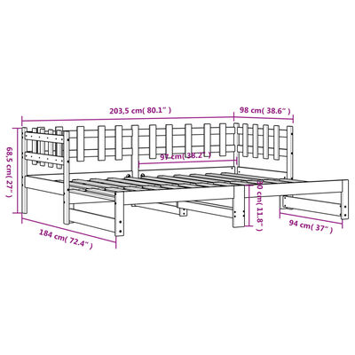 vidaXL Lit coulissant 2x(90x200) cm Bois de pin massif