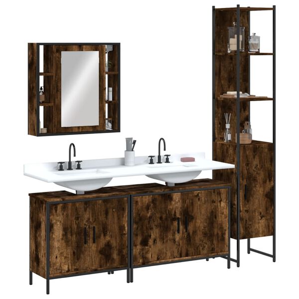 vidaXL Ensemble d'armoires de salle de bain 4 pcs ch&ecirc;ne fum&eacute;