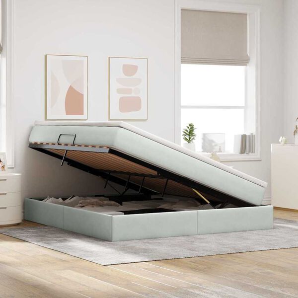 vidaXL Lit avec rangement et matelas Gris clair 180 x 200 cm Velours