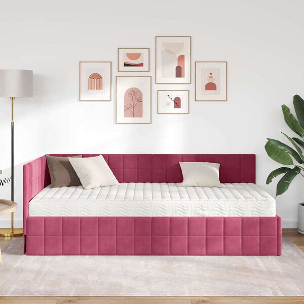 vidaXL Cadre de lit d'angle avec matelas 2 pcs Vert Velours