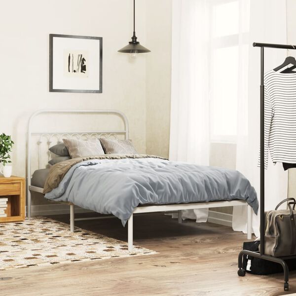 vidaXL Cadre de lit m&eacute;tal sans matelas et t&ecirc;te de lit blanc 100x190 cm