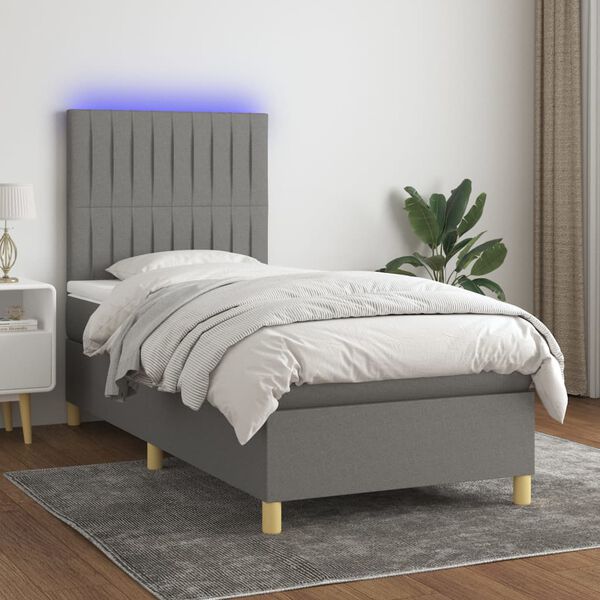 vidaXL Sommier &agrave; lattes de lit et matelas et LED Gris fonc&eacute; 100x200 cm