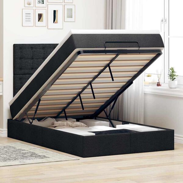 vidaXL Cadre de lit ottoman avec matelas noir 120x200cm tissu