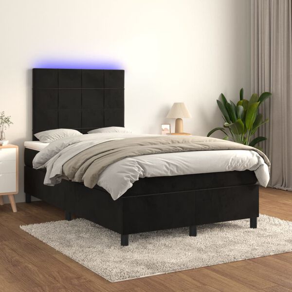 vidaXL Sommier &agrave; lattes de lit matelas et LED Noir 120x200 cm Velours
