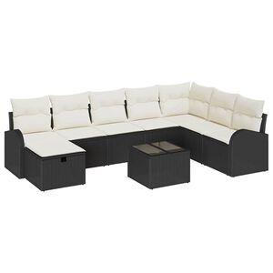 vidaXL Ensemble de canap&eacute; de jardin avec coussin 9 pcs Noir Poly rotin