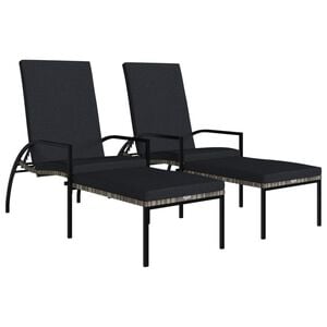vidaXL Chaises longues avec repose-pied 2 pcs R&eacute;sine tress&eacute;e Gris