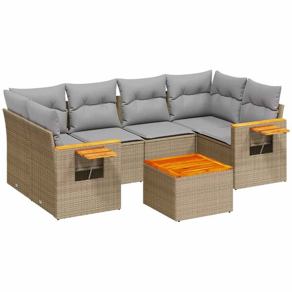 vidaXL Salon de jardin avec coussins 7 pcs beige r&eacute;sine tress&eacute;e