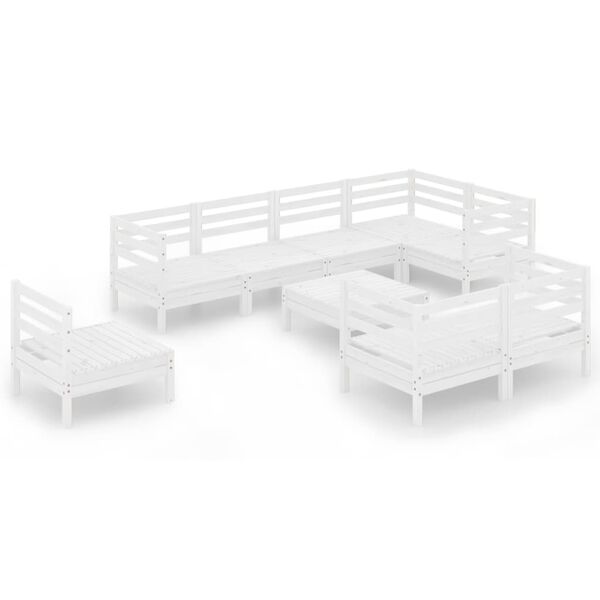 vidaXL Salon de jardin 9 pcs Bois de pin massif Blanc