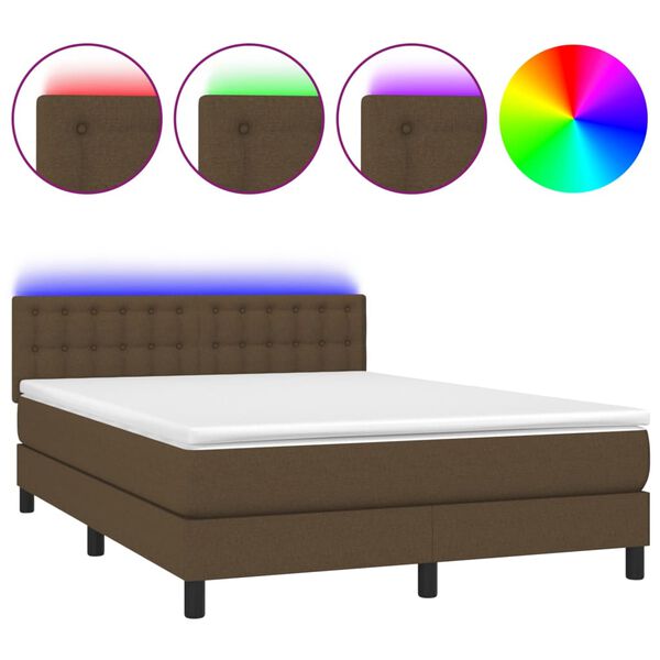 vidaXL Sommier &agrave; lattes de lit matelas et LED Marron fonc&eacute; 140x190 cm