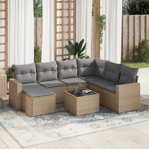 vidaXL Salon de jardin avec coussins 8 pcs beige r&eacute;sine tress&eacute;e