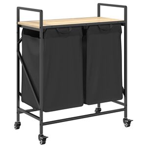 vidaXL Panier &agrave; linge &agrave; 2 compartiments avec roulettes ch&ecirc;ne Sonoma