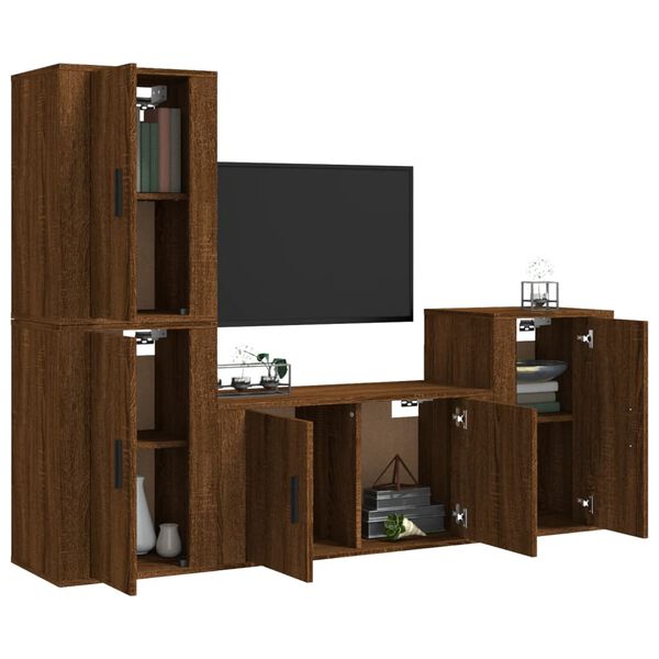 vidaXL Ensemble de meubles TV 4 pcs Ch&ecirc;ne marron Bois d'ing&eacute;nierie