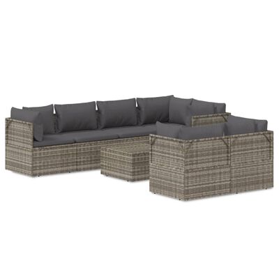 vidaXL Salon de jardin 8 pcs avec coussins Gris Résine tressée