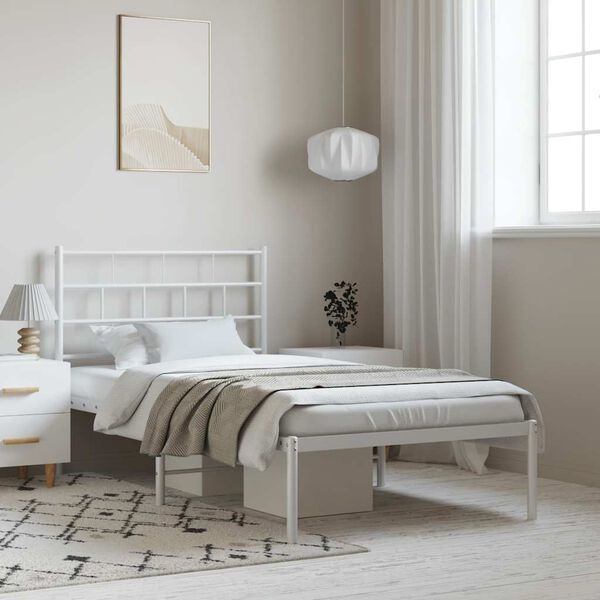 vidaXL Cadre de lit m&eacute;tal sans matelas et t&ecirc;te de lit blanc 100x200 cm