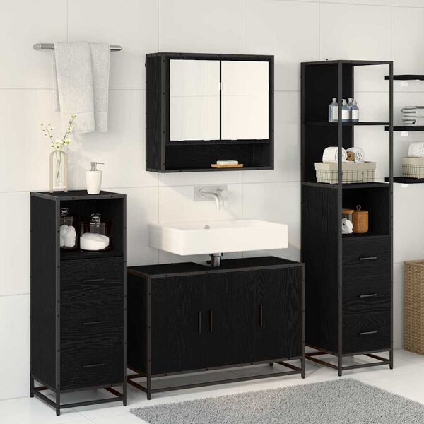 vidaXL Ensemble de mobilier de salle de bain 3 pcs Ch&ecirc;ne noir