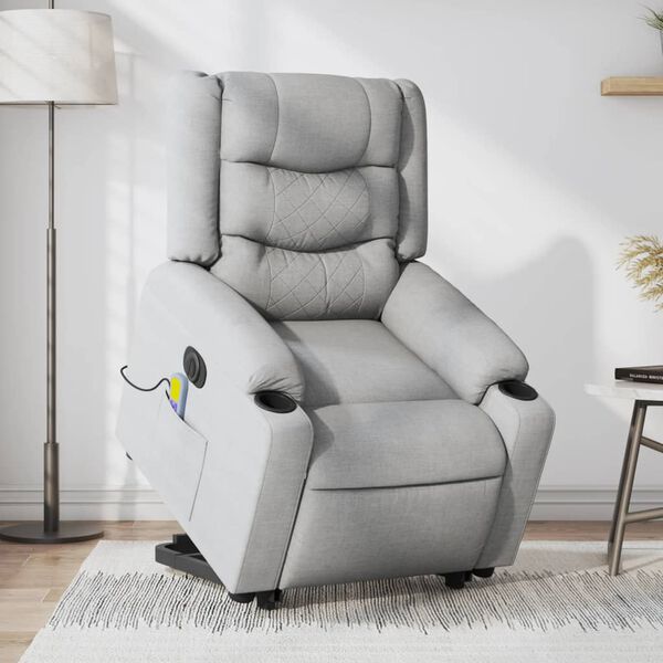 vidaXL Fauteuil inclinable de massage &eacute;lectrique Gris clair Tissu