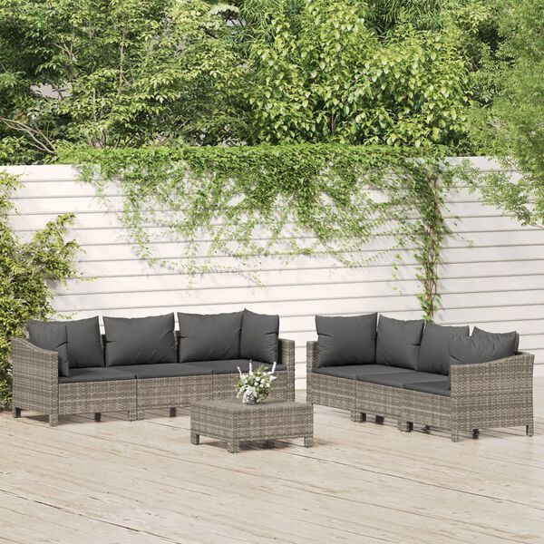 vidaXL Salon de jardin 7 pcs avec coussins Gris R&eacute;sine tress&eacute;e