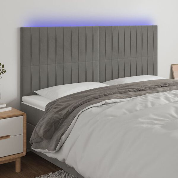 vidaXL T&ecirc;te de lit &agrave; LED Gris clair 180x5x118/128 cm Velours