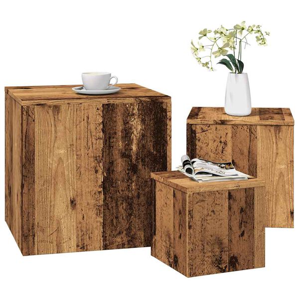 vidaXL Tables d'appoint 3 pcs vieux bois bois d'ing&eacute;nierie