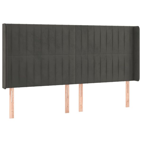vidaXL T&ecirc;te de lit &agrave; LED Gris fonc&eacute; 183x16x118/128 cm Velours