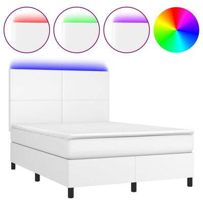 vidaXL Sommier à lattes de lit avec matelas et LED Blanc 140x200 cm