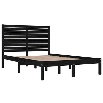 vidaXL Cadre de lit Noir Bois massif 135x190 cm Double