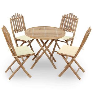 vidaXL Mobilier &agrave; d&icirc;ner d'ext&eacute;rieur pliable 5 pcs avec coussins bambou