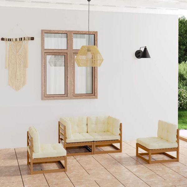 vidaXL Salon de jardin 4 pcs avec coussins Bois de pin massif