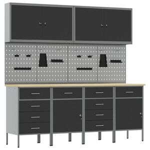 vidaXL Placard de travail 10 pcs Noir Bois d'ing&eacute;nierie et acier