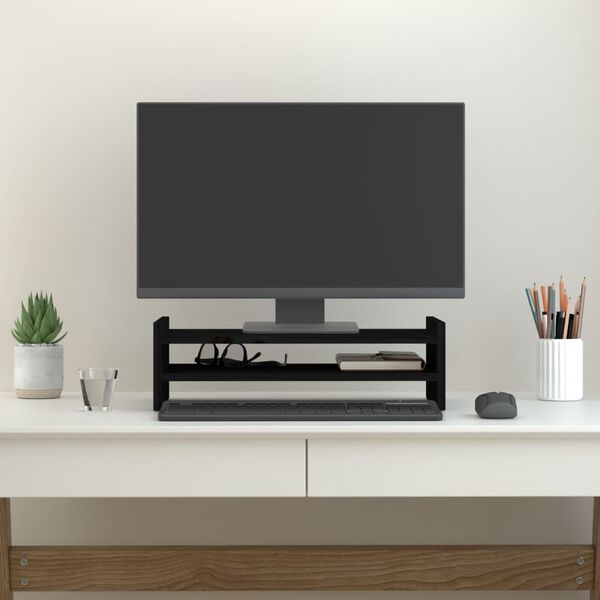 vidaXL Support de moniteur Noir 50x27x15 cm Bois de pin solide
