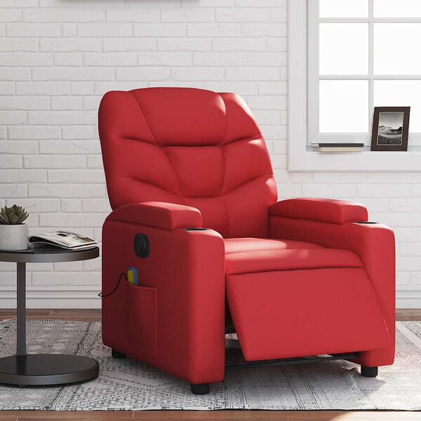 vidaXL Fauteuil de massage inclinable &eacute;lectrique rouge similicuir