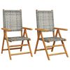 vidaXL Chaises pliantes 2 pi&egrave;ces en bois massif d'acacia gris et polyrotin