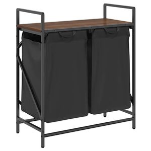 vidaXL Panier &agrave; linge &agrave; 2 compartiments avec &eacute;tag&egrave;re ch&ecirc;ne brun