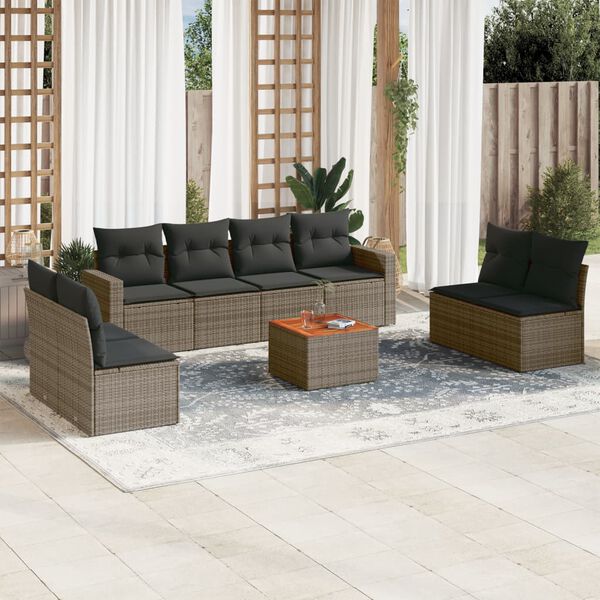 vidaXL Salon de jardin 9 pcs avec coussins gris r&eacute;sine tress&eacute;e