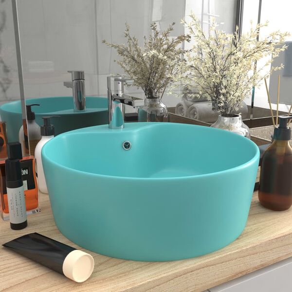 vidaXL Lavabo de luxe avec trop-plein Vert clair mat 36x13cm C&eacute;ramique
