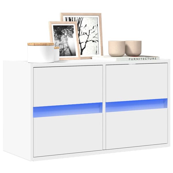 vidaXL Meuble TV mural avec lumi&egrave;res LED blanc 80x31x45 cm
