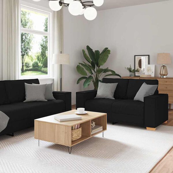 vidaXL Canap&eacute; 3 pcs Noir 220 x 80 x 84 cm Tissu en lin m&eacute;lang&eacute;