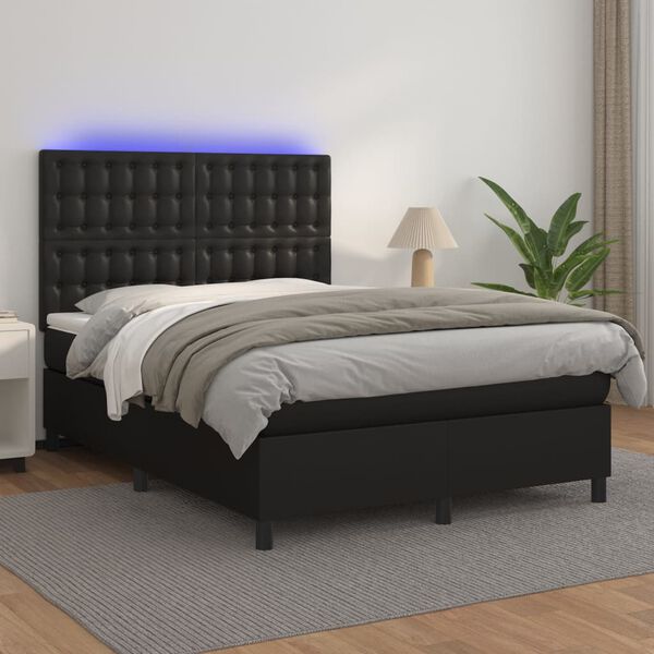 vidaXL Sommier &agrave; lattes de lit avec matelas et LED Noir 140x200 cm