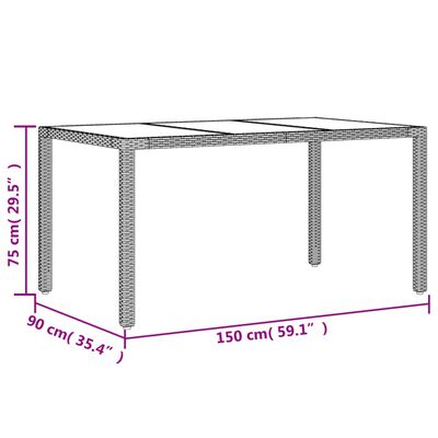 vidaXL Table de jardin avec dessus en verre marron résine tressée