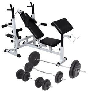 vidaXL Banc d'entra&icirc;nement avec support de poids jeu d'halt&egrave;res 90 kg