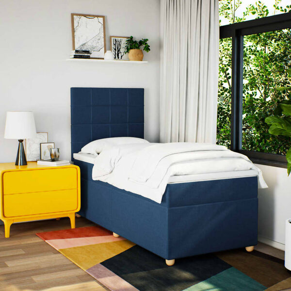 vidaXL Sommier &agrave; lattes de lit avec matelas Bleu 90x190 cm Tissu
