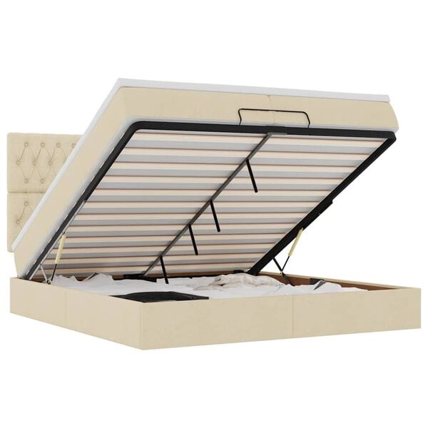 VidaXL Cadre de lit ottoman avec matelas cr&egrave;me 200x200cm tissu