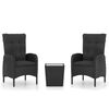 vidaXL Ensemble de bistro de jardin 3 pcs R&eacute;sine tress&eacute;e et verre Noir