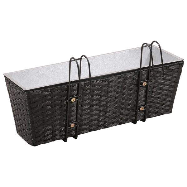 vidaXL Ensemble de jardini&egrave;res de balcon Trap&egrave;ze Rotin 50cm 2 pcs Noir