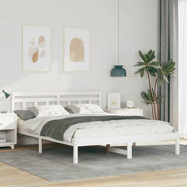 vidaXL Cadre de lit Blanc 160 x 200 cm Pin massif