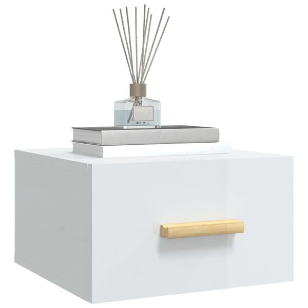 vidaXL Table de chevet murale blanc brillant 35x35x20 cm