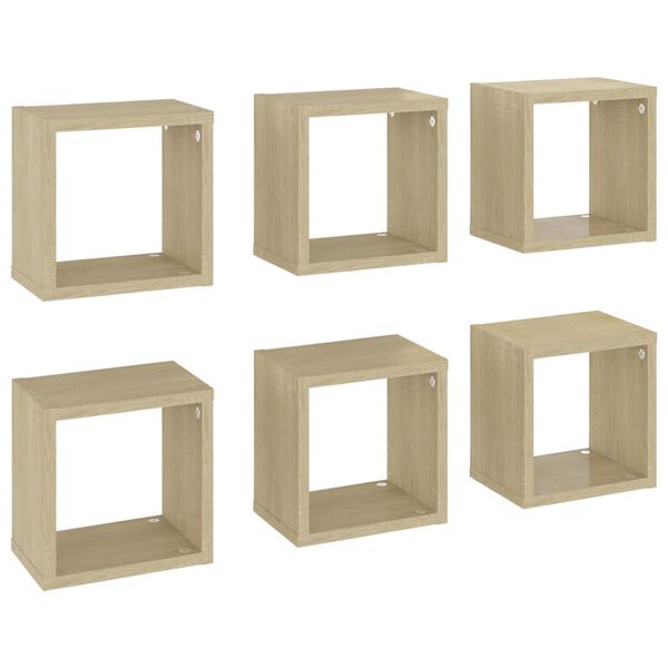 vidaXL &Eacute;tag&egrave;res cube murales 6 pcs Ch&ecirc;ne sonoma 22x15x22 cm