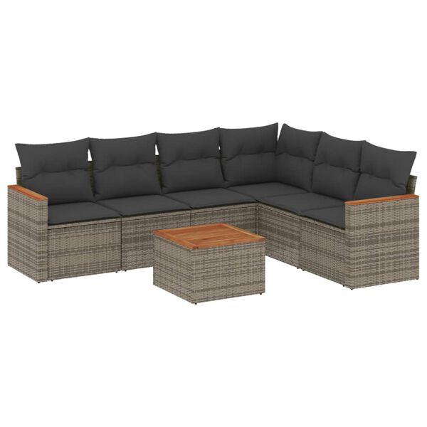 vidaXL Salon de jardin avec coussins 7 pcs gris r&eacute;sine tress&eacute;e